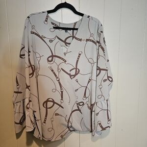 IMAN Faux-Wrap Top with Bell Sleeves and Cowgirl, Western Print, Plus-Size 3X